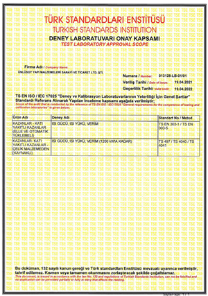 TS EN 303-5 ve TS 497 Testleri yapabilmek için sertifikalar
